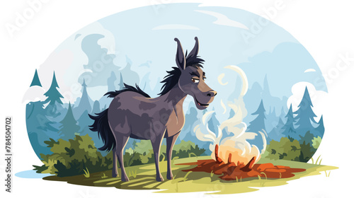 Smoke donkey 2d flat cartoon vactor illustration isolated