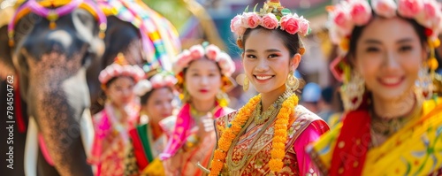 Cultural Thai New Year vibrant traditional dresses