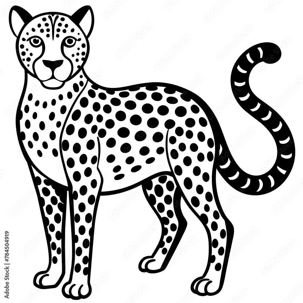 Naklejka premium Tiger cartoon vector illustration mascot,cheetah Tiger silhouette,vector,icon,svg,characters,Holiday t shirt,black Tiger cartoon drawn trendy logo Vector illustration,cheetah cartoon on a white backgr