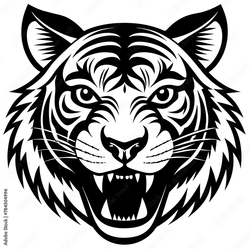 Obraz premium Tiger cartoon vector illustration mascot,cheetah Tiger silhouette,vector,icon,svg,characters,Holiday t shirt,black Tiger cartoon drawn trendy logo Vector illustration,cheetah cartoon on a white backgr