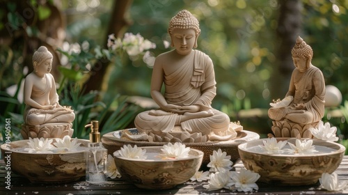 Decorative Buddha bathing ceremony peaceful flower garlands