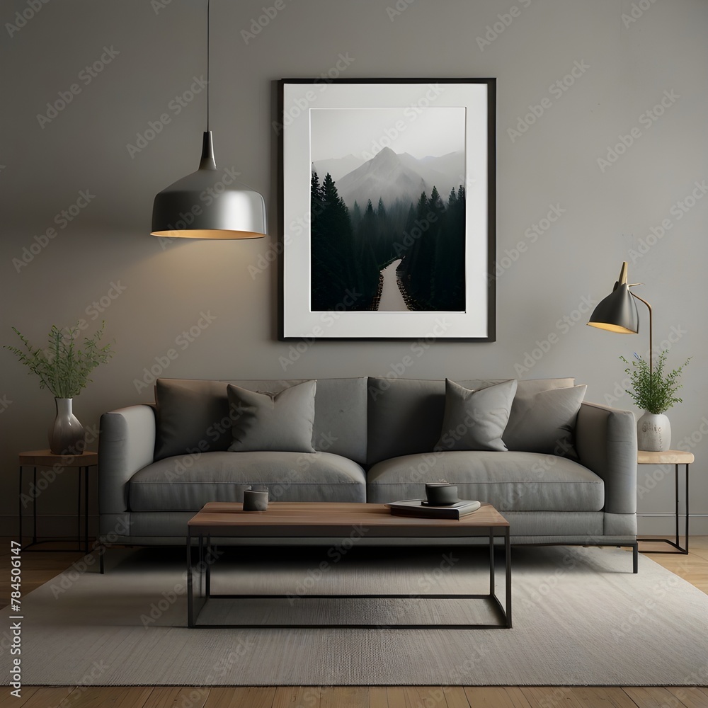 Fototapeta premium Living Room Mockup, Wall Frame Mockup, white Paper Size, Modern Home Design Interior, luxury Interior 3D Render