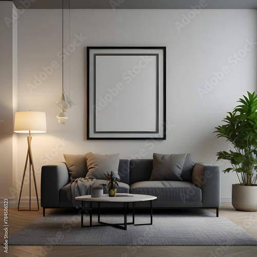 Living Room Mockup, Wall Frame Mockup, white Paper Size, Modern Home Design Interior, luxury Interior 3D Render © Niklas