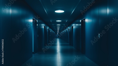 Modern abstract of a dark hallway with multiple lights