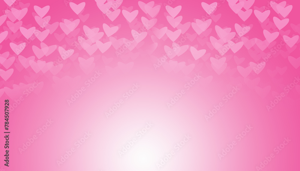 Pink background with hearts on Mother's Day, hearts and glow. Various important occasions. Pink and gradient backdrop With copy space.