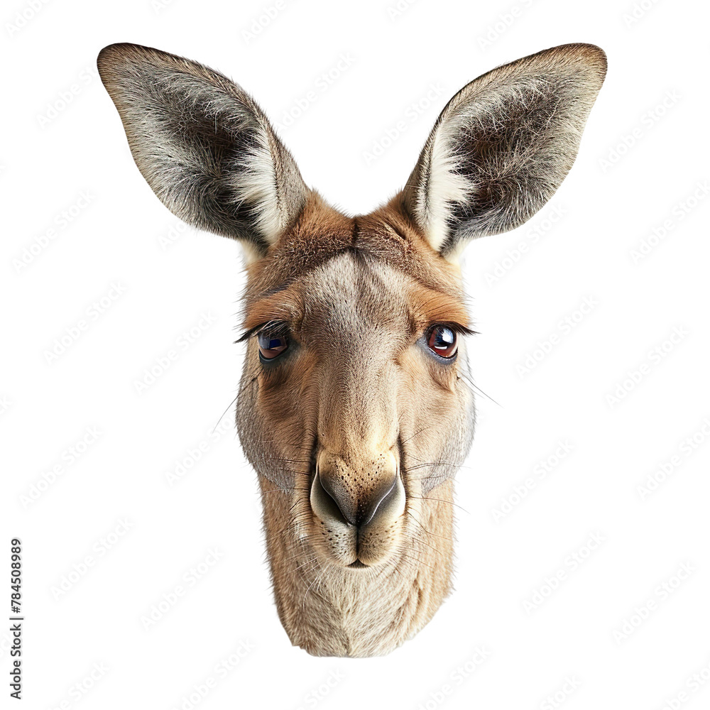 Extreme front view of realistic lemur head which is mounted on a wall isolated on a white transparent background Extreme front view of realistic lemur head which is mounted on a wall isolated on a white transparent background