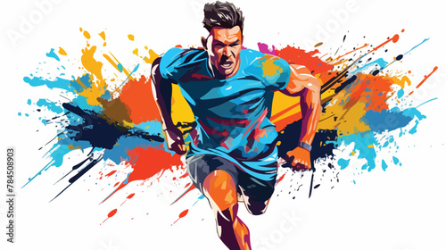 Sports man runing colorful splashes for tshirt and