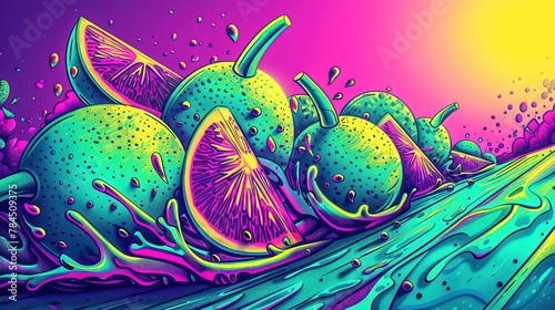 The mutated fruits vibrant hues catch the eye, a palette more intense than nature intended, observed in colorful closeup