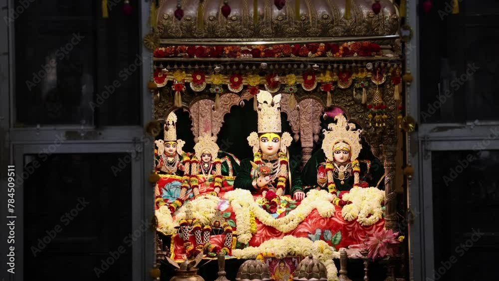 hindu god holy idols of ram sita and lakshman at temple at evening