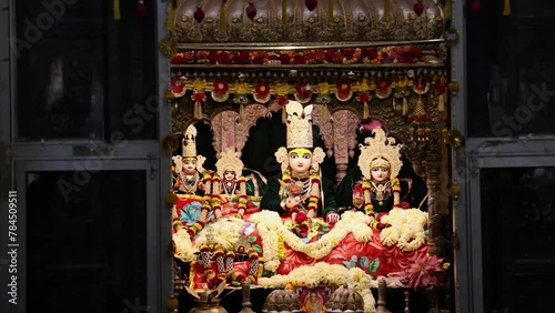 hindu god holy idols of ram sita and lakshman at temple at evening photo
