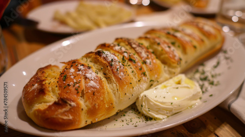 Argentine stuffed bread close-up with herbs and butter
