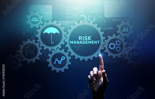 Risk management forecasting evaluation financial business concept on virtual screen.