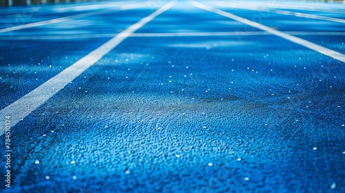 A blue running track is detailed with a separate white line in the straight area, emphasizing the specifics of track design for athletic competitions