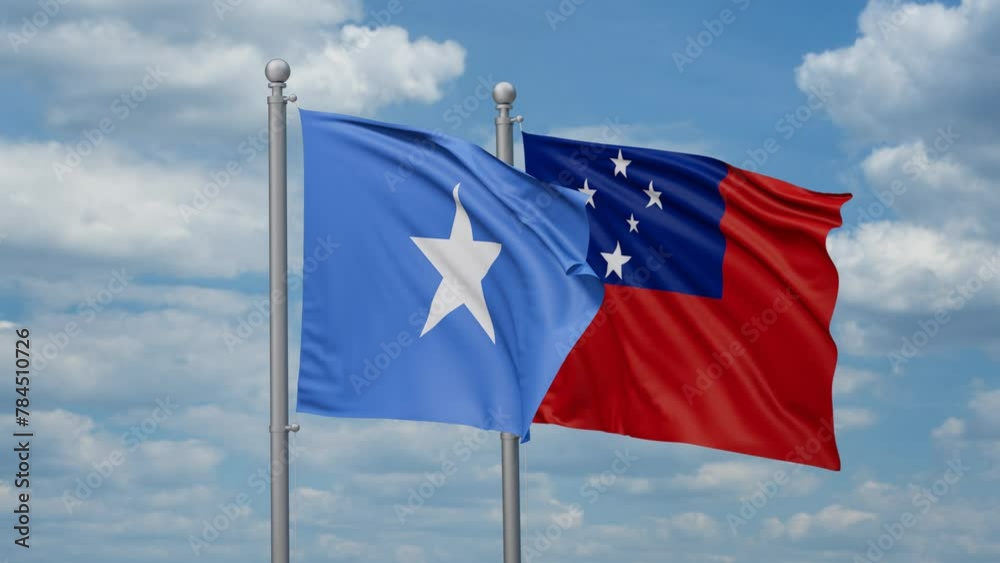 Samoa and Somalia two flags waving together, looped video, two country cooperation concept Samoa and Somalia two flags waving together, looped video, two country cooperation concept
