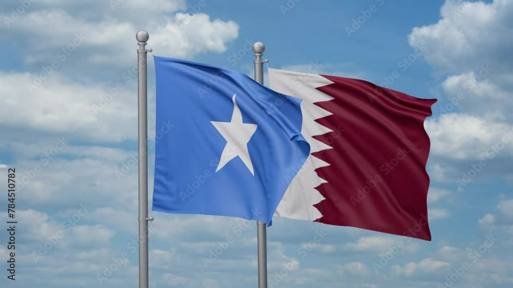 Qatar and Somalia two flags waving together, looped video, two country cooperation concept Qatar and Somalia two flags waving together, looped video, two country cooperation concept