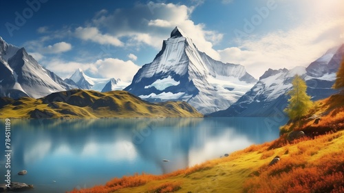 Captivating scene of the snow rocky massif. Gorgeous dawn. Location place Bachalpsee in Swiss alps, Grindelwald, Bernese Oberland, Europe. Wonderful image of wallpaper. Explore the world's beauty.