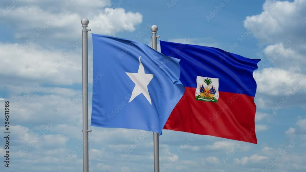 Haiti and Somalia two flags waving together, looped video, two country relations concept Haiti and Somalia two flags waving together, looped video, two country relations concept