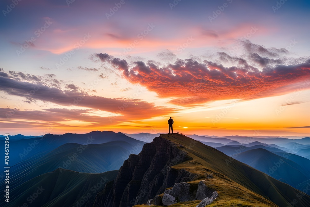 person standing on top of a mountain