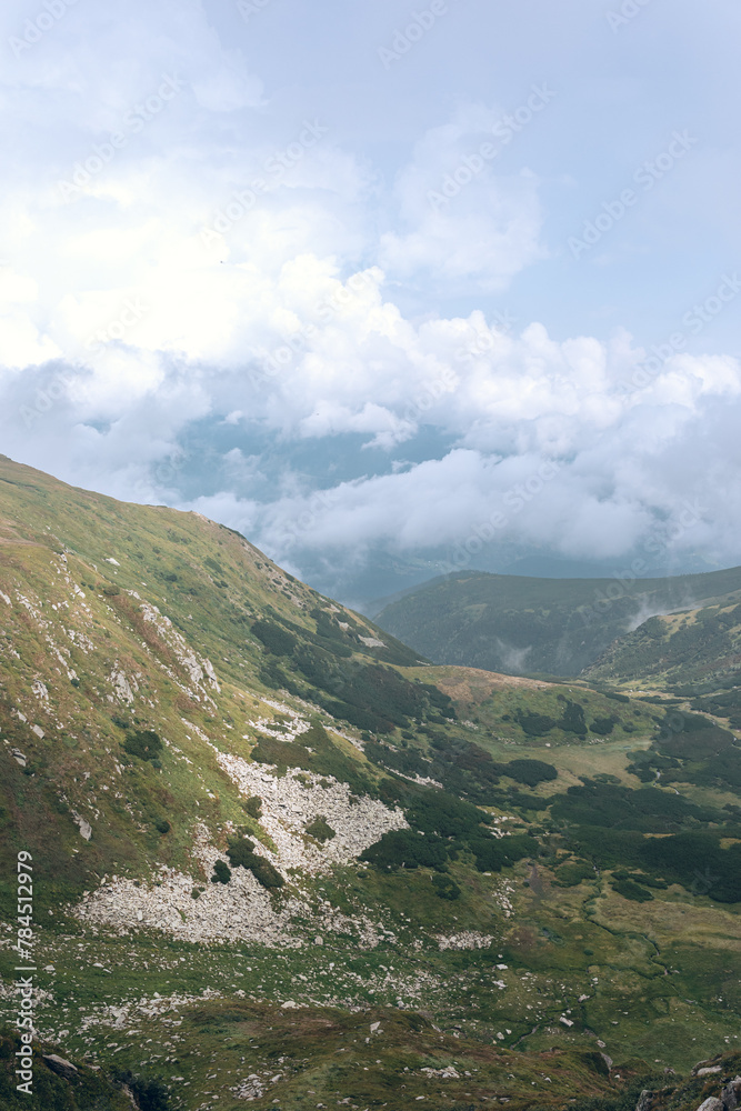 Aerial view of rocky peak of Spitz mountain in the Carpathian mountains