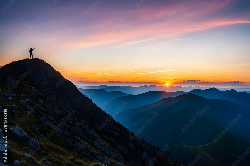 Fototapeta premium person standing on top of a mountain
