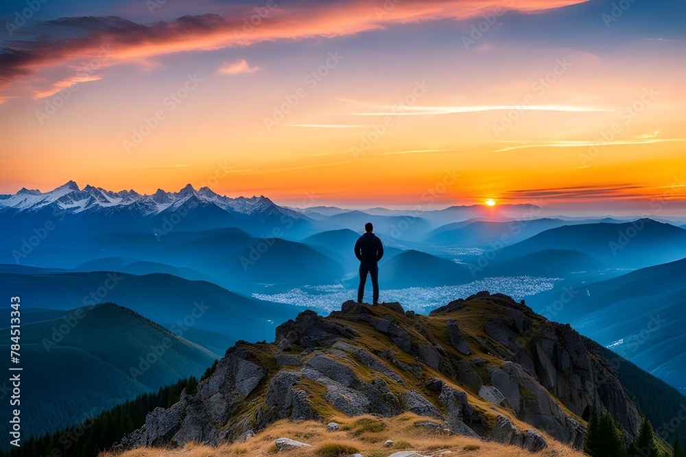 person standing on top of a mountain