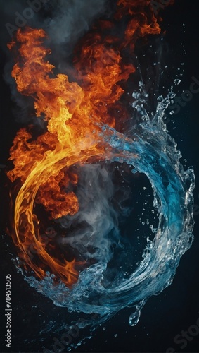 The Five Elemental Forces of Nature, Water, Fire, Earth, Wind, and Aether. Concept Nature, Elements, Water, Fire, Earth, Wind, Aether.