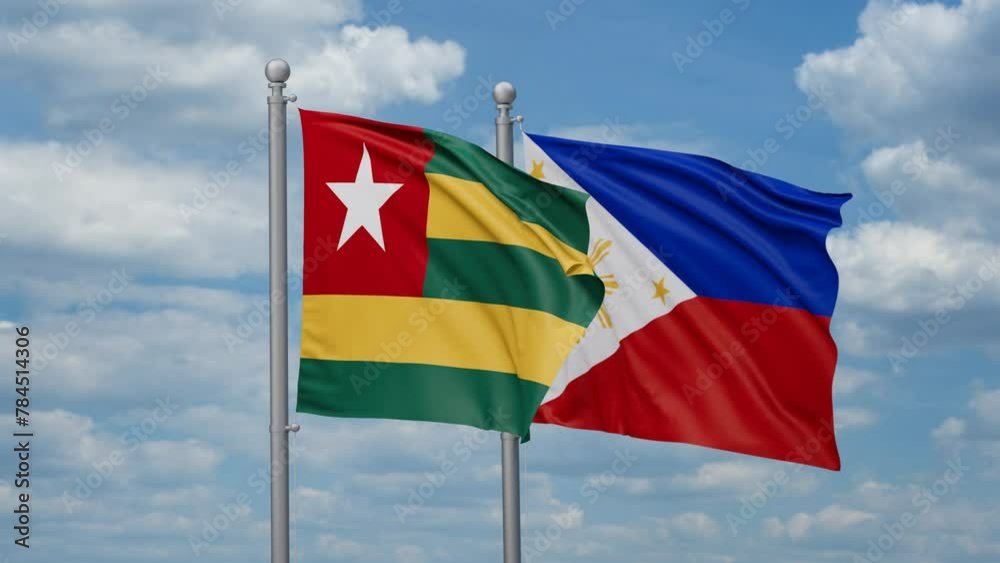Philippines and Togo two flags waving together, looped video, two country cooperation concept Philippines and Togo two flags waving together, looped video, two country cooperation concept