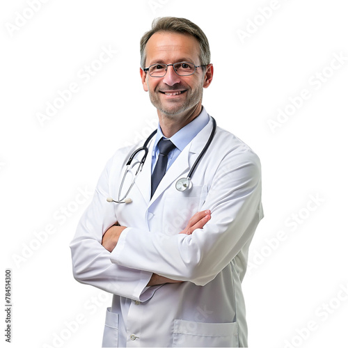Portrait of a man doctor isolated on transparent background