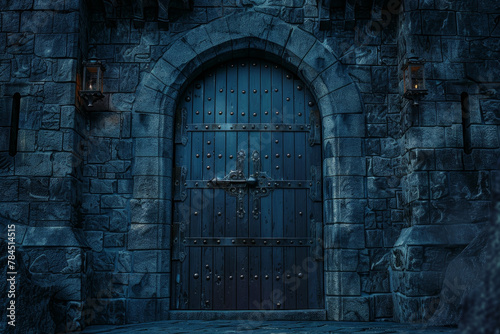 A large blue door with a metal lock