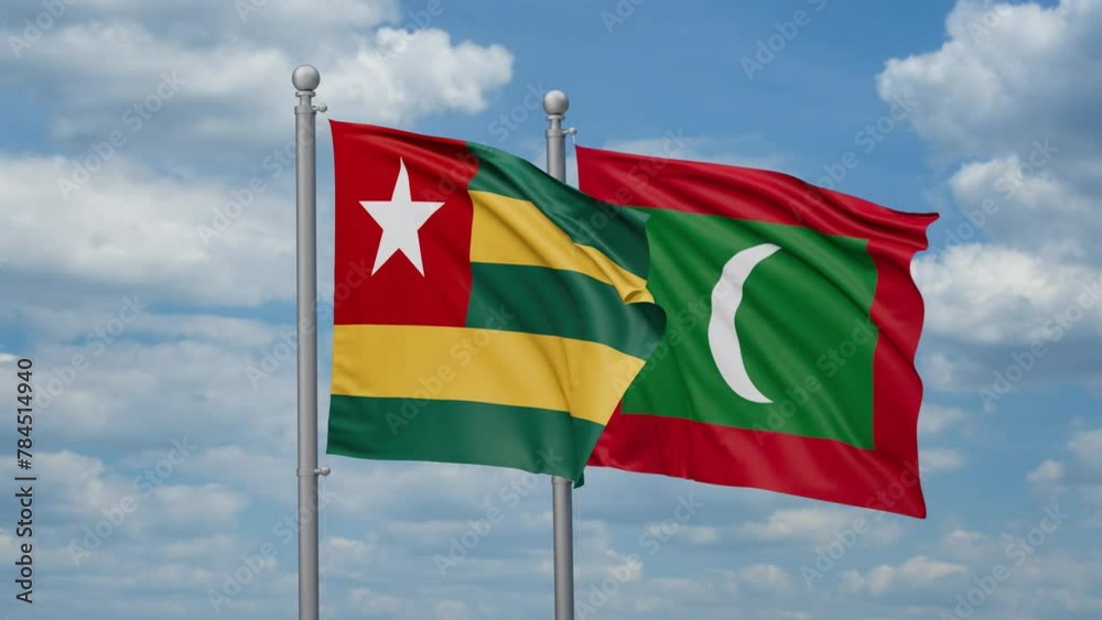 Maldives and Togo two flags waving together, looped video, two country relations concept Maldives and Togo two flags waving together, looped video, two country relations concept