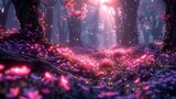 Ethereal forest with quantum foliage, neon vines, and floating luminescent flowers 