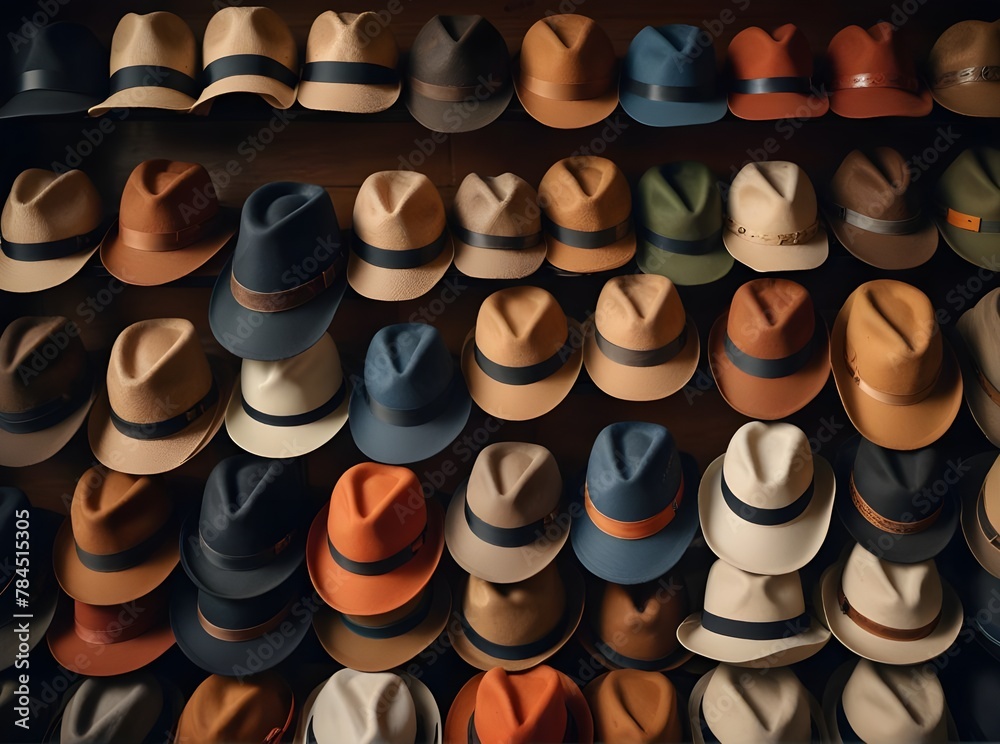 An exhibition of variety of colorful hats, Generative AI
