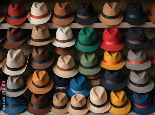 An exhibition of variety of colorful hats, Generative AI 