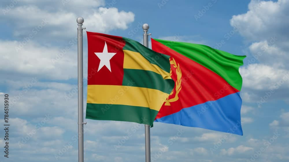 Eritrea and Togo two flags waving together, looped video, two country cooperation concept Eritrea and Togo two flags waving together, looped video, two country cooperation concept