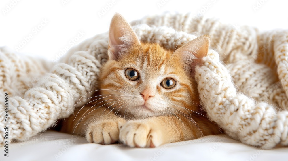 Hyperrealistic close-up of beautiful red cat with stunning detail on white background, banner Hyperrealistic close-up of beautiful red cat with stunning detail on white background, banner