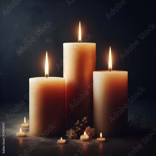 Candle light in dark background for religious ritual or spiritual zen meditation  peaceful mind and soul  or funeral ceremony