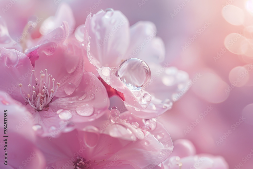 Obraz premium A close up of a pink flower with water droplets on it