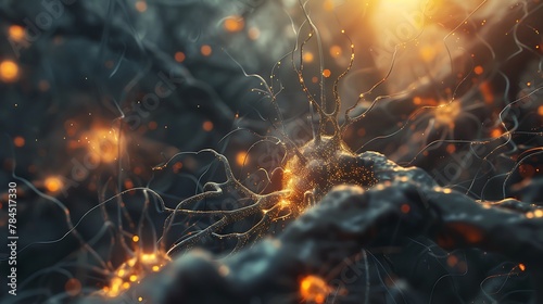 Active nerve cells, 3d rendering