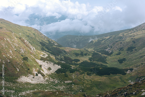 Aerial view of rocky peak of Spitz mountain in the Carpathian mountains photo