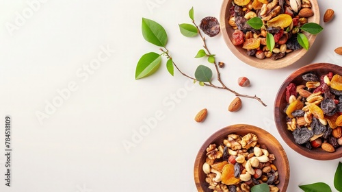 Against a neutral backdrop, a bowl overflows with a delightful variety of dry fruits, offering an enticing display of color, texture, and flavor. 