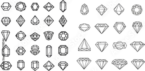 Jewels diamond icons. Isolated vector line icon set