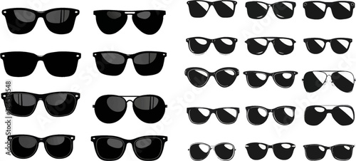 Black sunglass, mens glasses silhouette and retro eyewear icon