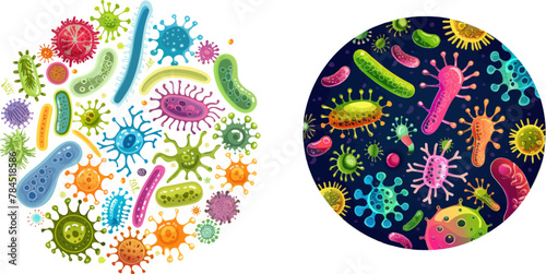 Bacteria in circle biology, bacterium virus, microorganism infection