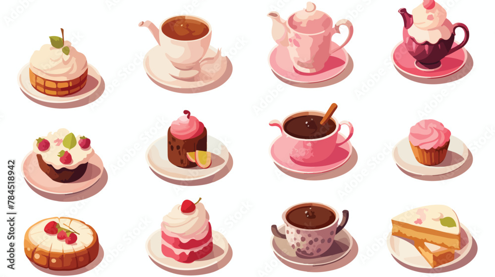 Tea sweets clip art. Isometric clip art of tea swee