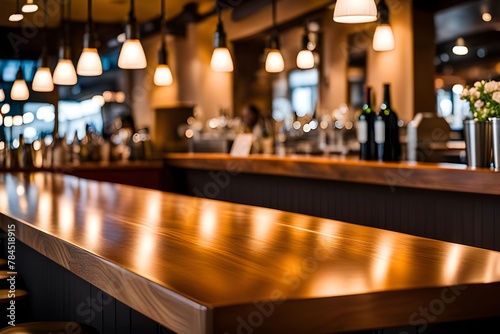 Wooden bartop in restaurant photo