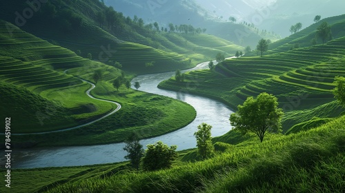 river winding through a peaceful valley © Suresh Thangavel