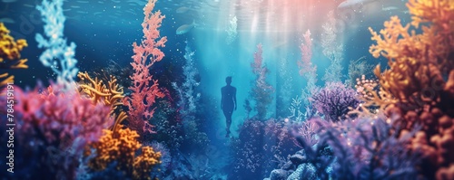 A diver in a colorful coral reef. photo