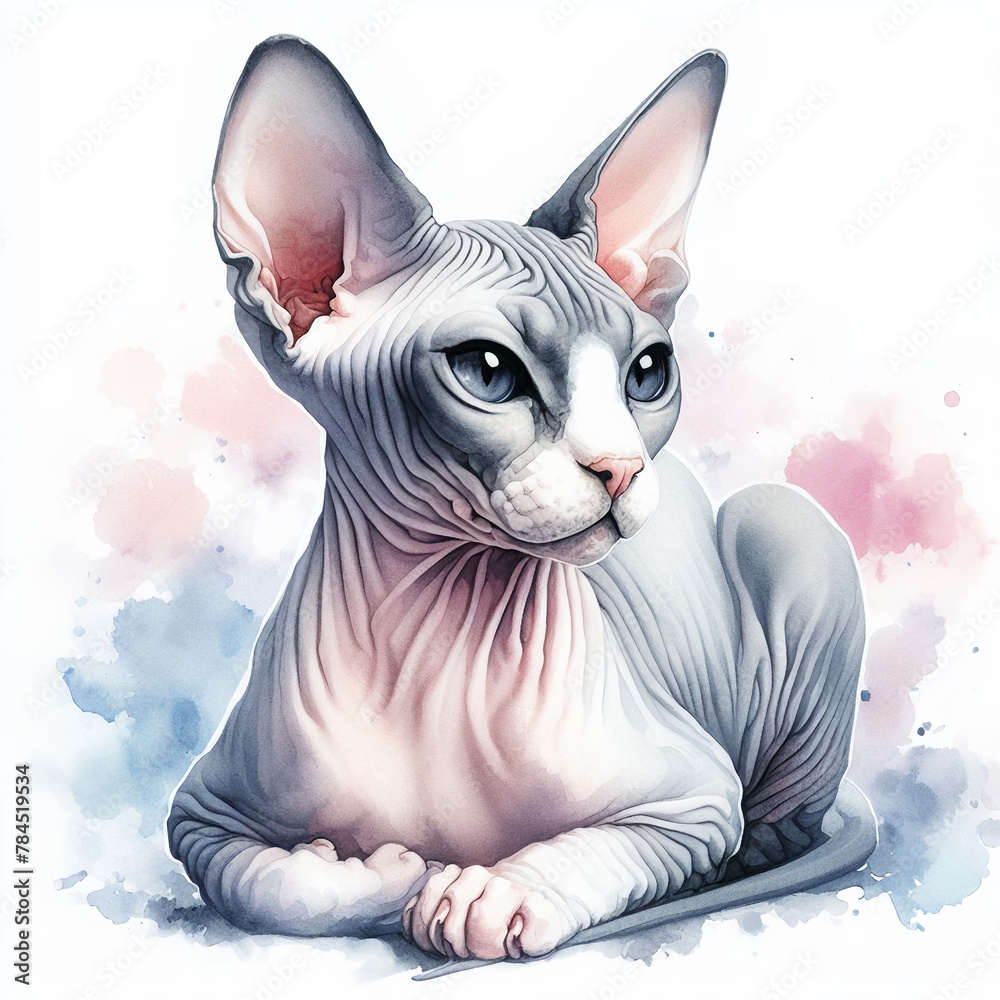 흰 배경, 스핑크스 고양이 (white background, 
sphynx cat)