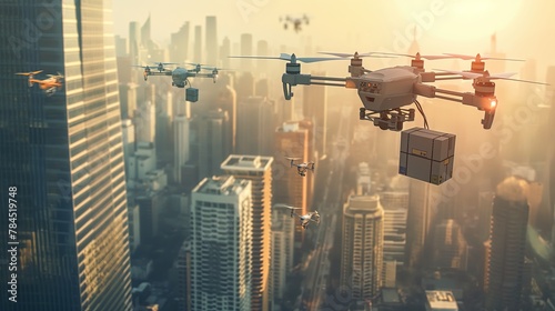  delivery drones soaring through urban skies