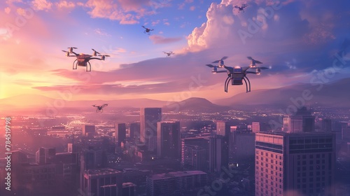  delivery drones soaring through urban skies